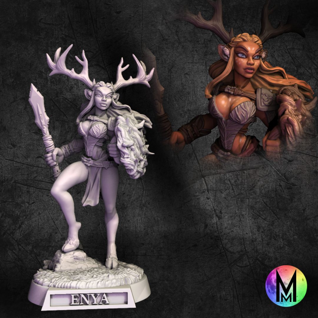Female Deerfolk Fighter - Enya the Female Deer folk fighter ( female deer / cervan fighter spear and shield )
